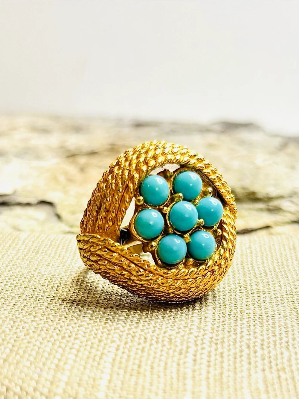 Vintage Turquoise Cluster Statement Ring Patent Pend M-H Signed McGrath-Hamin